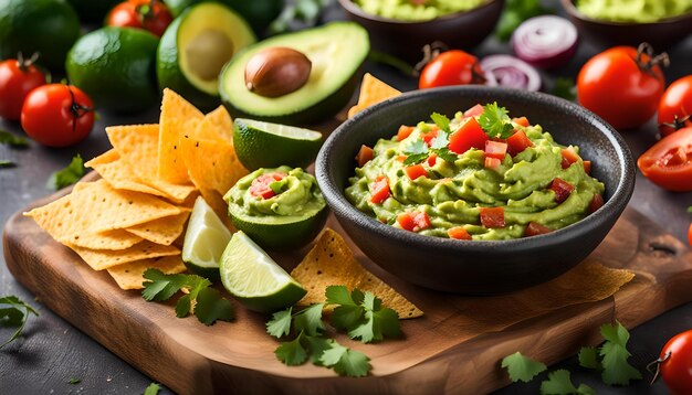 mexican guacamole dip and ingredients