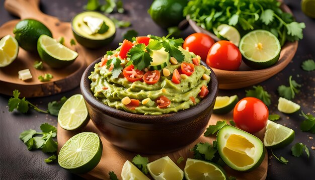 Photo mexican guacamole dip and ingredients