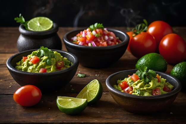 Photo mexican guacamole and pico gallo sauces