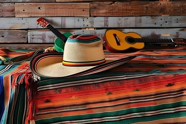 Mexican hat background with guitars