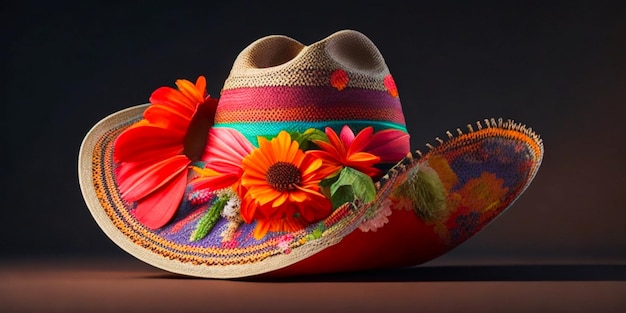 イベントの祝いに花を飾ったメキシコの帽子