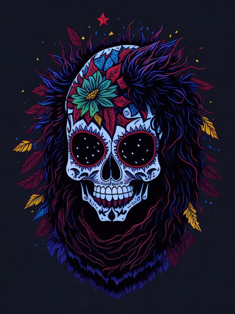 Mexican holiday illustration of a gothic day of the dead skull