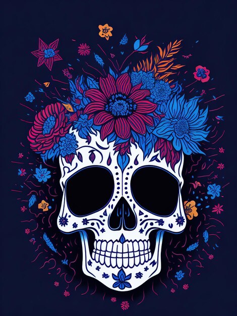 Photo mexican holiday illustration of a gothic day of the dead skull