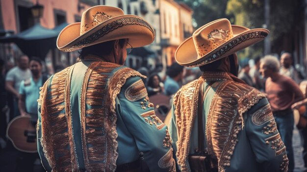 Mexican Independence Cinco de mayo Mexican men wearing traditional mariachi clothing Generative AI