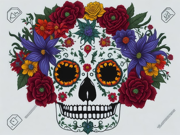 Photo mexican katrina skull mask decorated with flowers typical of the dia de los muertos mexican religio