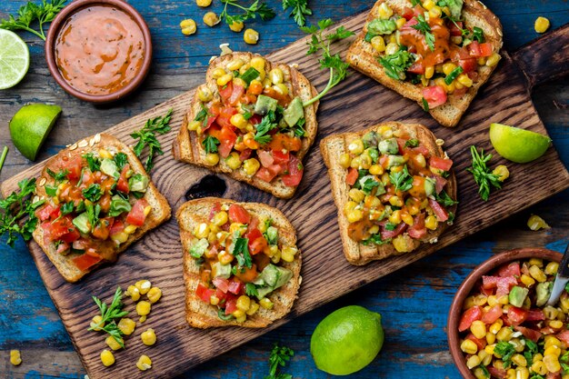 Mexican Latin American style open sandwiches. 