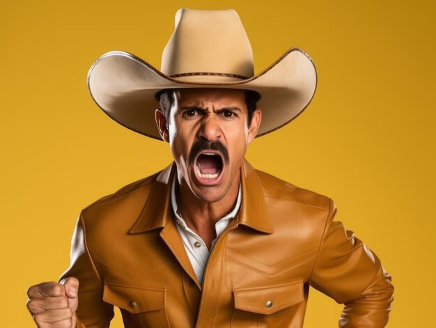 Photo mexican man in emotional dynamic pose on solid background