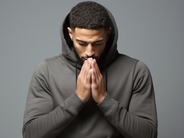 Mexican man in emotional pose on white background