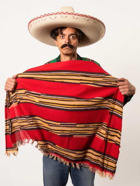 Mexican man is sad on a minimalist neutral background