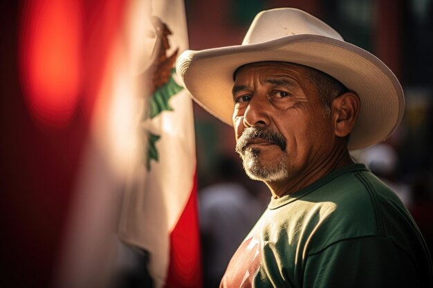 メキシコ人男性とメキシコの国旗 メキシコ独立