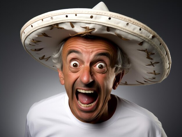 Photo mexican man in playful pose on solid background