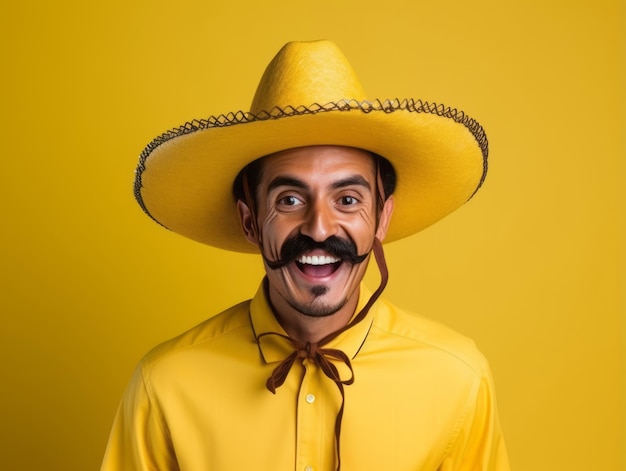 Mexican man in playful pose on solid background