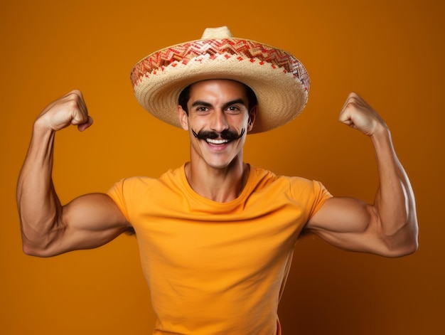 固い背景に遊び心のあるポーズのメキシコ人男性