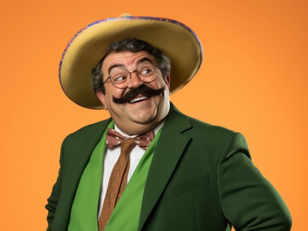 Photo mexican man in playful pose on solid background