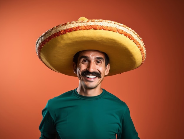Mexican man in playful pose on solid background
