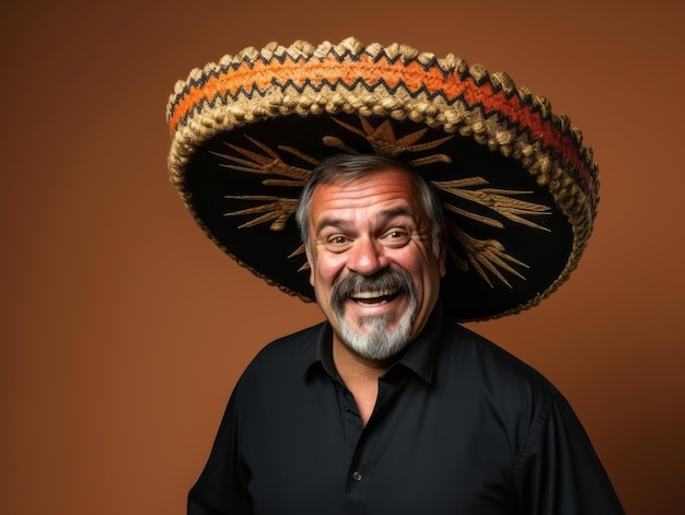 Mexican man in playful pose on solid background