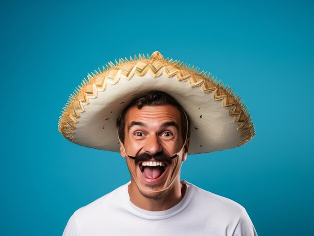 Mexican man in playful pose on solid background