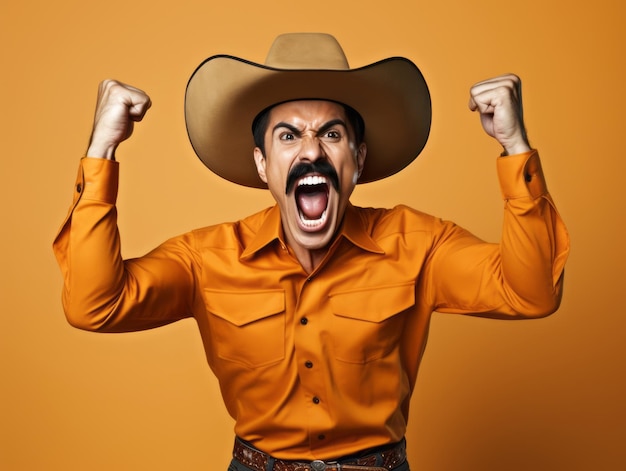 Photo mexican man in playful pose on solid background