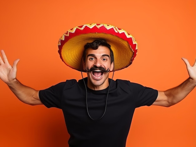 Photo mexican man in playful pose on solid background