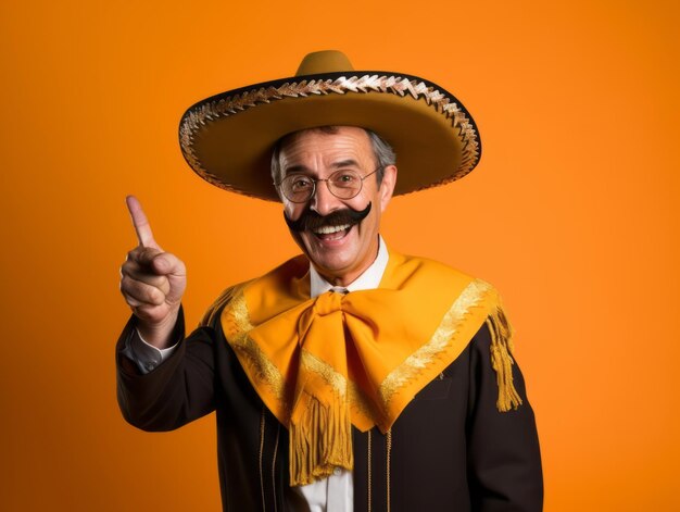 Mexican man in playful pose on solid background