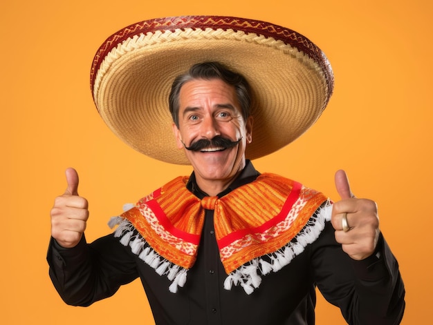 Photo mexican man in playful pose on solid background