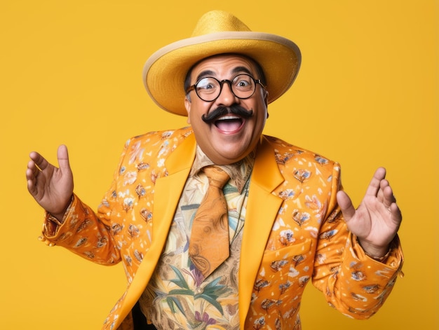 Mexican man in playful pose on solid background