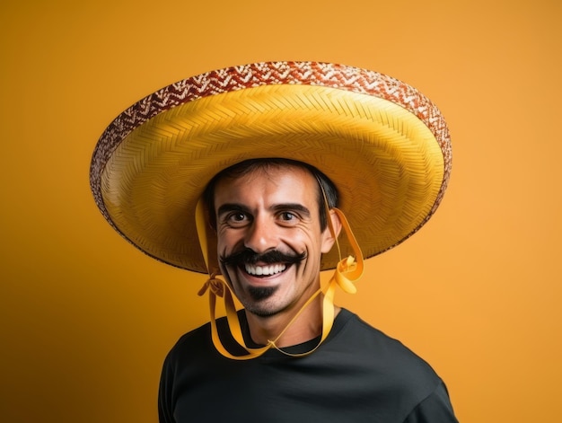 Foto uomo messicano in posa giocosa su sfondo solido
