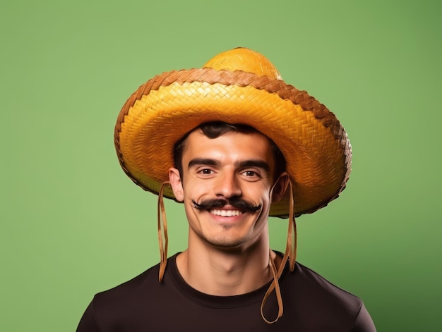 Photo mexican man in playful pose on solid background