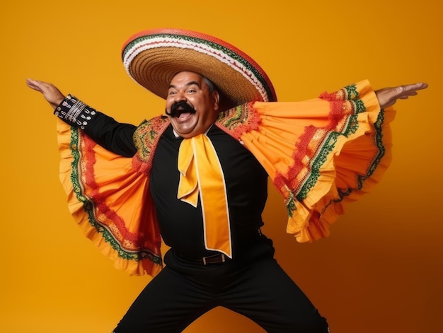 Photo mexican man in playful pose on solid background