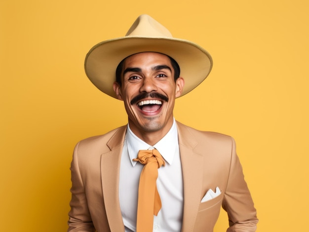 Mexican man in playful pose on solid background