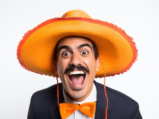 Photo mexican man in playful pose on white background