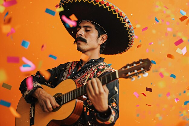 Photo mexican man playing guitar