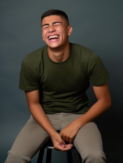 Mexican man with pain on neutral background