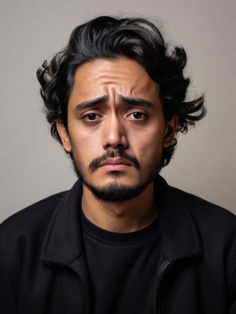 Mexican man with pain on neutral background