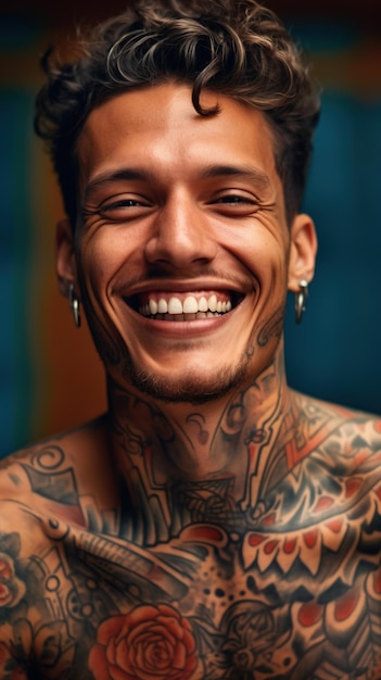 Mexican man with tattoo design on skin