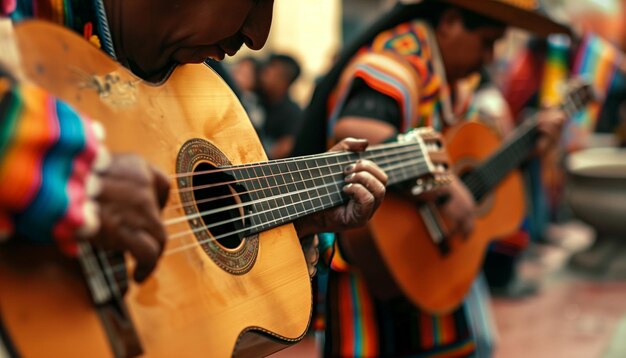 Photo mexican men playing on a guitars