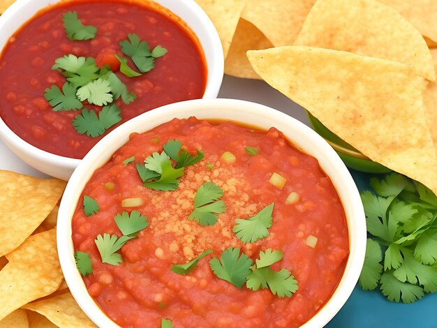 Mexican nacho chips and salsa dip in a bowl