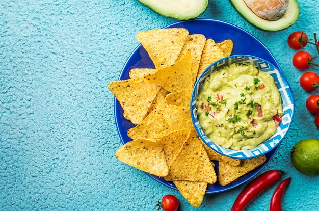 Mexican nachos with guacamole