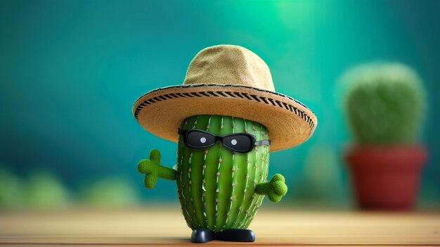 Фото Мексиканская идея вечеринки с кактусом и шляпой cinco de mayo