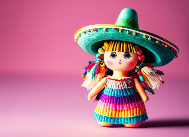 귀여운 인형과 다채로운 캔디가 있는 멕시코 파티