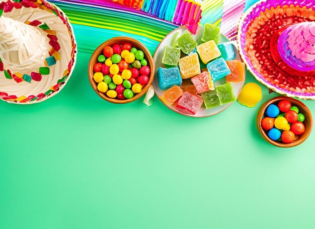 Mexican party with cute doll and colorful candy