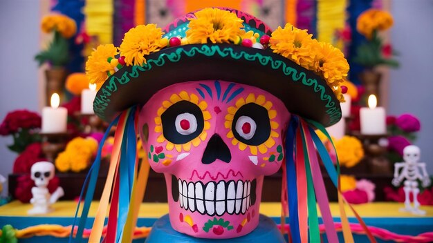 Mexican pink skull dia muertos craft