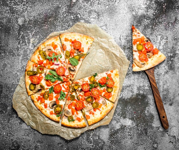 Mexican pizza with hot peppers.