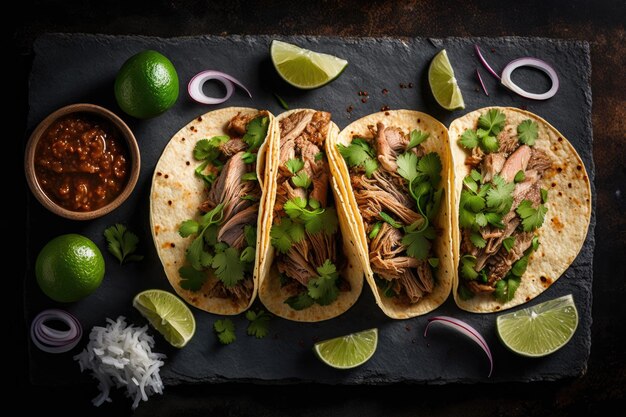 Mexican pork carnitas tacos Illustration AI Generative