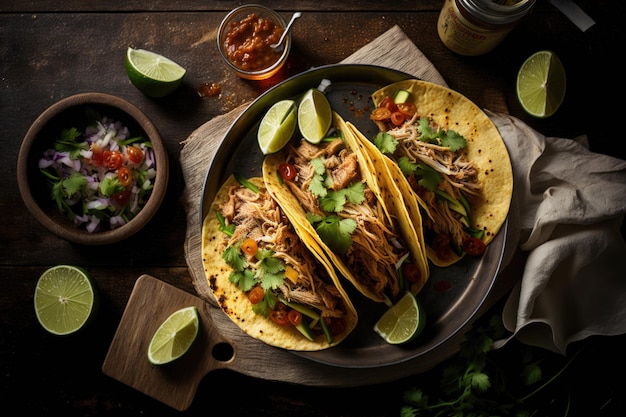 Mexican pork carnitas tacos Illustration Generative AI