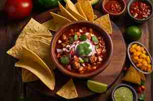 Photo mexican pozole on a wooden board