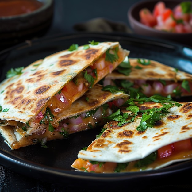 Mexican quesadilla with tomato onion and parsley