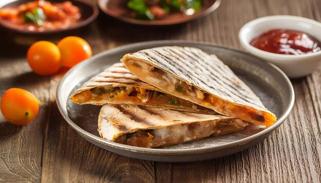 Photo mexican quesadillas on plate over wooden table tasty meal delicious food for dinner