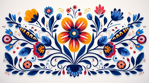 Photo mexican retro style vector square design with hearts and flowers vibrant folk art perfect for gr