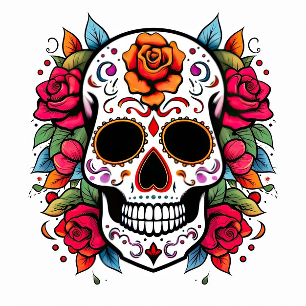 Photo mexican roses skull mexican roses skull dia de los muertos shugar colorful head